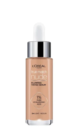 Fond de teint sérum True Match Nude de L'Oréal l'acide hyaluronique 3-4 Clair à Moyen 30 ml
