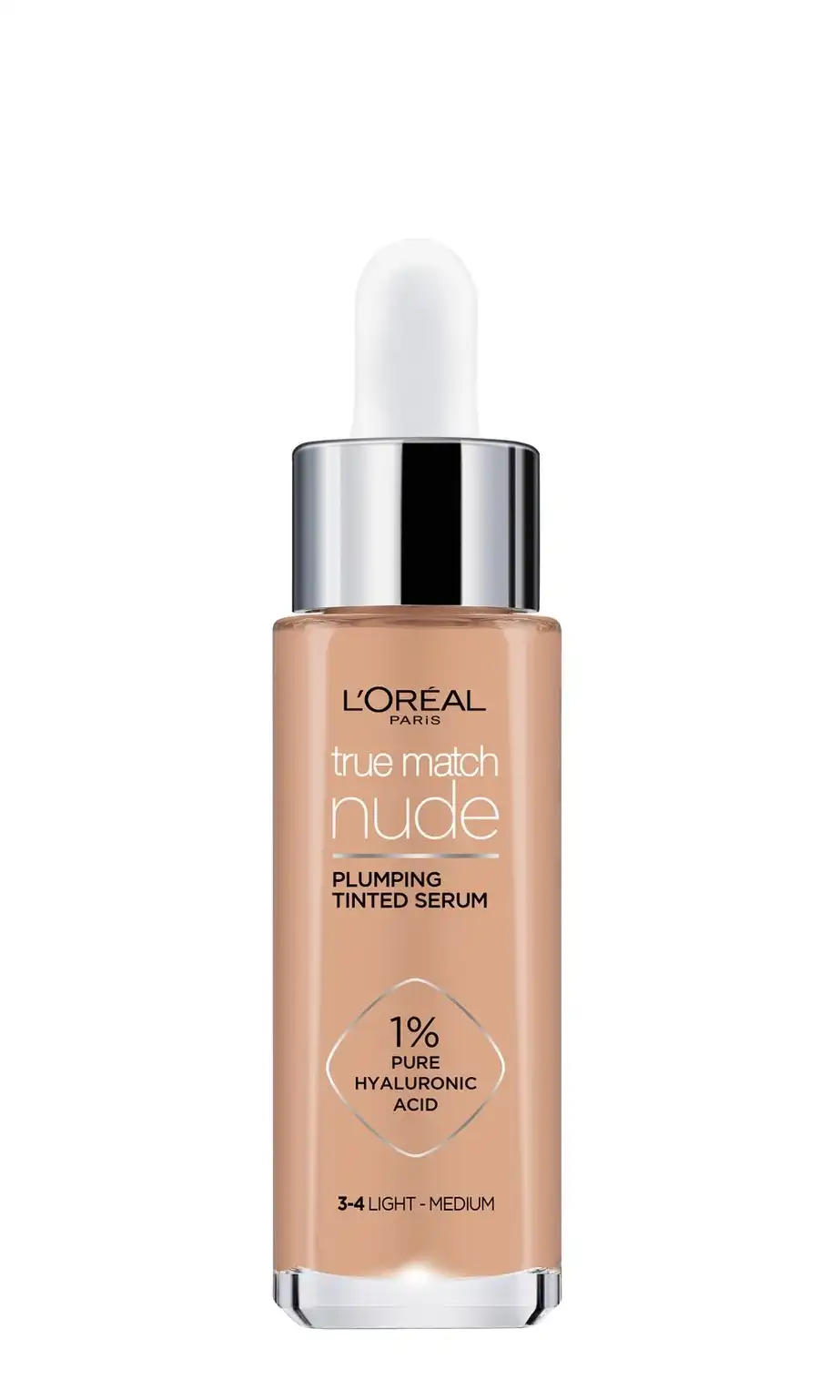 Fond de teint sérum True Match Nude de L'Oréal l'acide hyaluronique 3-4 Clair à Moyen 30 ml