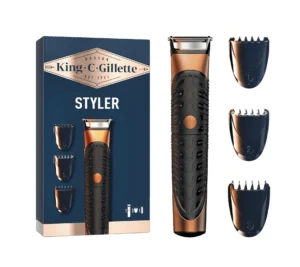 La tondeuse 3-en-1 King C Gillette Styler vous permet de tailler votre barbe de manière précise, quel que soit votre style. La tondeuse Styler présente tous les avantages nécessaires pour obtenir n’importe quel style de barbe : la tondeuse étanche dispose de trois sabots interchangeables (2, 4 et 6 mm) pour obtenir une longueur uniforme et épouser les contours de votre visage. Doté de la technologie Braun, le Styler est étanche grâce à son fonctionnement à pile et peut être utilisé sous la douche. Il est particulièrement pratique à utiliser grâce à son manche facile à saisir. Le Styler vous permet de créer facilement n’importe quel look avec un seul outil de précision.