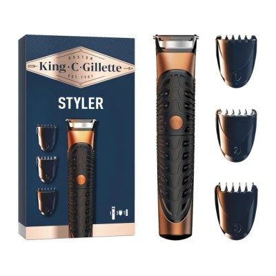 La tondeuse 3-en-1 King C Gillette Styler vous permet de tailler votre barbe de manière précise, quel que soit votre style. La tondeuse Styler présente tous les avantages nécessaires pour obtenir n’importe quel style de barbe : la tondeuse étanche dispose de trois sabots interchangeables (2, 4 et 6 mm) pour obtenir une longueur uniforme et épouser les contours de votre visage. Doté de la technologie Braun, le Styler est étanche grâce à son fonctionnement à pile et peut être utilisé sous la douche. Il est particulièrement pratique à utiliser grâce à son manche facile à saisir. Le Styler vous permet de créer facilement n’importe quel look avec un seul outil de précision.