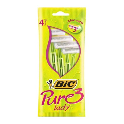Emballage de 4 rasoirs jetables BIC Pure 3 Lady à l’aloe vera