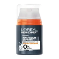 Flacon L’Oréal Men Expert Magnesium Defense, soin hydratant 24 h hypoallergénique, 0 % alcool