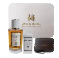 Ensemble de parfumerie Maissa Magic Moment : flacon d’élixir, huile parfumée et pochette noire