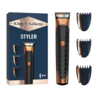 La tondeuse 3-en-1 King C Gillette Styler vous permet de tailler votre barbe de manière précise, quel que soit votre style. La tondeuse Styler présente tous les avantages nécessaires pour obtenir n’importe quel style de barbe : la tondeuse étanche dispose de trois sabots interchangeables (2, 4 et 6 mm) pour obtenir une longueur uniforme et épouser les contours de votre visage. Doté de la technologie Braun, le Styler est étanche grâce à son fonctionnement à pile et peut être utilisé sous la douche. Il est particulièrement pratique à utiliser grâce à son manche facile à saisir. Le Styler vous permet de créer facilement n’importe quel look avec un seul outil de précision.